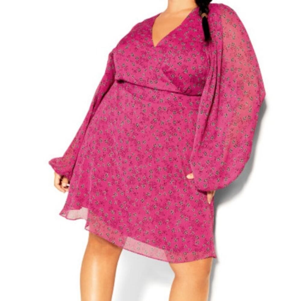 City Chic dress Jenna Long sleeve mini dress dark pink size XL/22